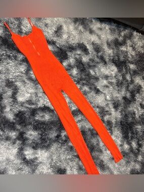Hera Collection Bright Orange Ribbed Spaghetti-Strap Jumpsuit